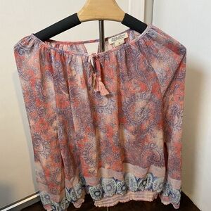 Lucky Brand Western/Boho Sheer Top Size Medium